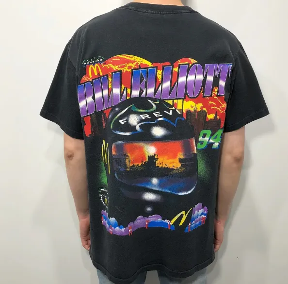 BATMAN × NASCAR × VERY RARE 1995 BILL ELLIOT VINTAGE T-SHIRT McDonald's Racing Batman Retro American Washed Printed Short sleeved T-shirt