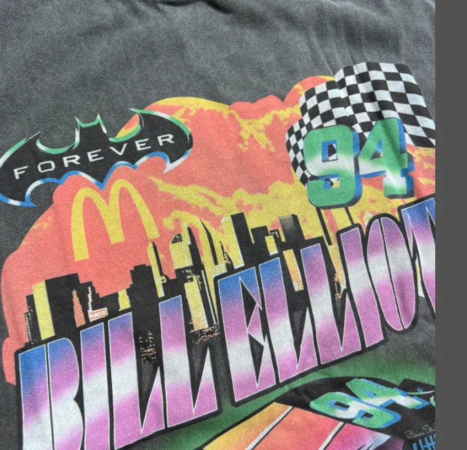 BATMAN × NASCAR × VERY RARE 1995 BILL ELLIOT VINTAGE T-SHIRT McDonald's Racing Batman Retro American Washed Printed Short sleeved T-shirt