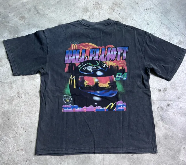 BATMAN × NASCAR × VERY RARE 1995 BILL ELLIOT VINTAGE T-SHIRT McDonald's Racing Batman Retro American Washed Printed Short sleeved T-shirt