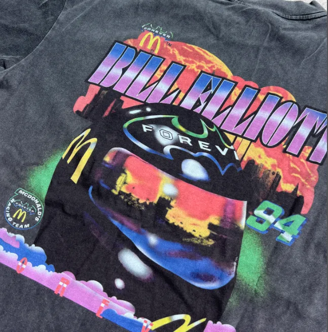 BATMAN × NASCAR × VERY RARE 1995 BILL ELLIOT VINTAGE T-SHIRT McDonald's Racing Batman Retro American Washed Printed Short sleeved T-shirt