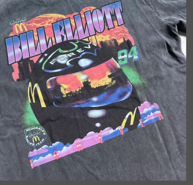 BATMAN × NASCAR × VERY RARE 1995 BILL ELLIOT VINTAGE T-SHIRT McDonald's Racing Batman Retro American Washed Printed Short sleeved T-shirt