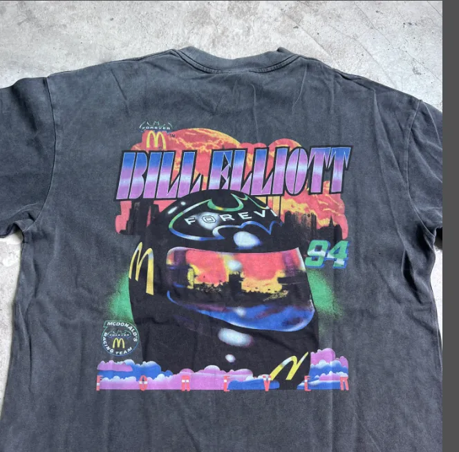 BATMAN × NASCAR × VERY RARE 1995 BILL ELLIOT VINTAGE T-SHIRT McDonald's Racing Batman Retro American Washed Printed Short sleeved T-shirt