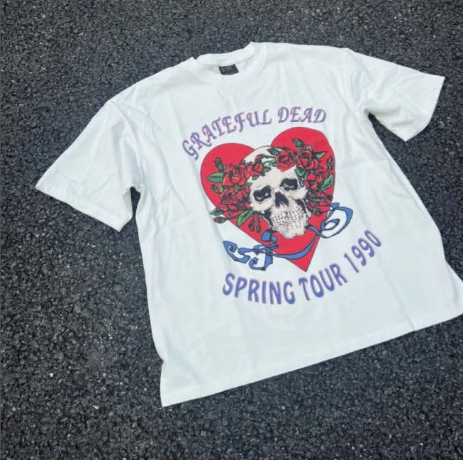 Grateful DEAD 1990 SUMMER TOUR LOT T-SHIRT Retro American Band Concert Accessories 90s Printed Short sleeved T-shirt