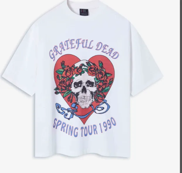 Grateful DEAD 1990 SUMMER TOUR LOT T-SHIRT Retro American Band Concert Accessories 90s Printed Short sleeved T-shirt