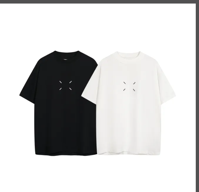 Maison Margiela MM6 Four Corner Embroidered Logo Short Sleeve T-shirt Black and White Size 46 Size 48 Size 50 Size 52