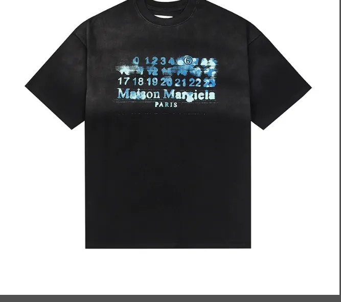 Maison Margiela MM6 vintage blurred logo letter printed short sleeved T-shirt gray blue black size 46 size 48 size 50 size 52