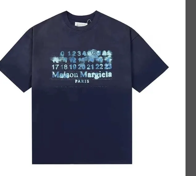 Maison Margiela MM6 vintage blurred logo letter printed short sleeved T-shirt gray blue black size 46 size 48 size 50 size 52