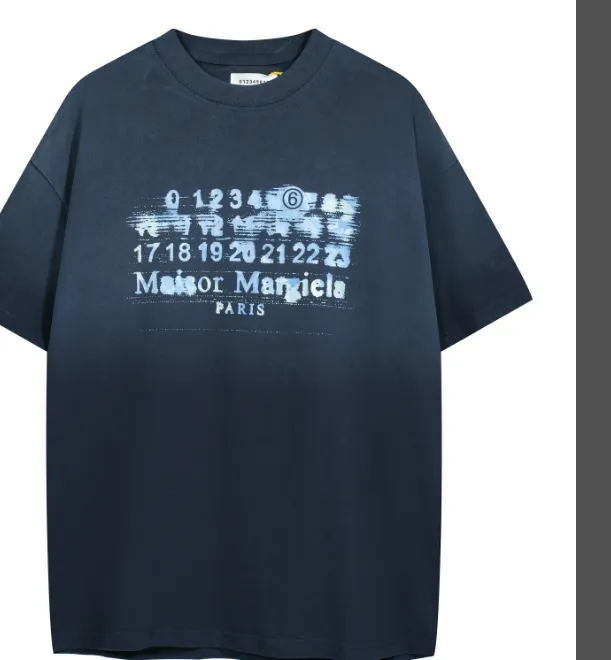 Maison Margiela MM6 vintage blurred logo letter printed short sleeved T-shirt gray blue black size 46 size 48 size 50 size 52