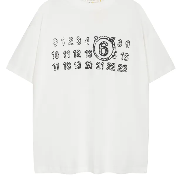 Maison Margiela MM6 digital letter logo printed short sleeved T-shirt in black and white, size 46, size 48, size 50, size 52