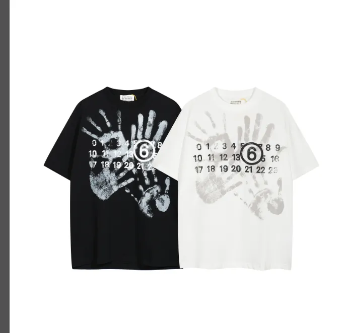 Maison Margiela MM6 Palm Number Letter Logo Printed Short Sleeve T-shirt Black and White Size 46 Size 48 Size 50 Size 52