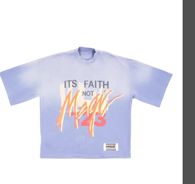 RRR 123 ITS FAITH NOT MAGIC TEE Washed and Used GYM Printed Short Sleeve T-shirt Purple Blue Apricot 1 Size 2 Size 3