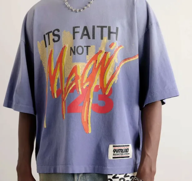 RRR 123 ITS FAITH NOT MAGIC TEE Washed and Used GYM Printed Short Sleeve T-shirt Purple Blue Apricot 1 Size 2 Size 3