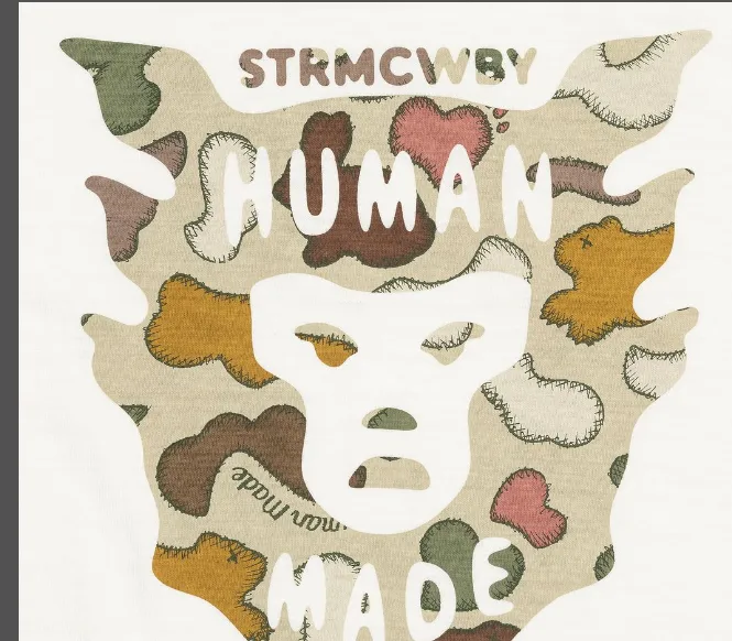 HUMAN MADE X KAWS X NIGO MADE GRAPH T-SHIRT Limited Edition Ape Man Camouflage Logo Printed Bamboo Cotton Seamless Cylinder Short Sleeve T-shirt