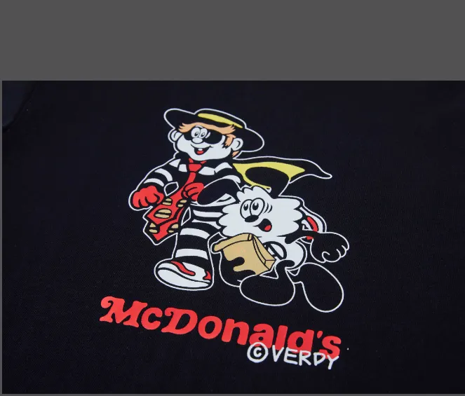 VERDY x McDonald's IP Limited Edition Burger Thief Cartoon Printed Short Sleeve T-shirt