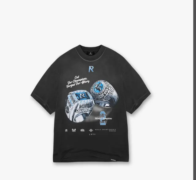 REPRESENT X FEATURE CHAMPION RINGS T-SHIRT NFL Super Bowl Capsule Limited Edition Championship Ring English Printed Outdated Washed American Short sleeved T-shirt