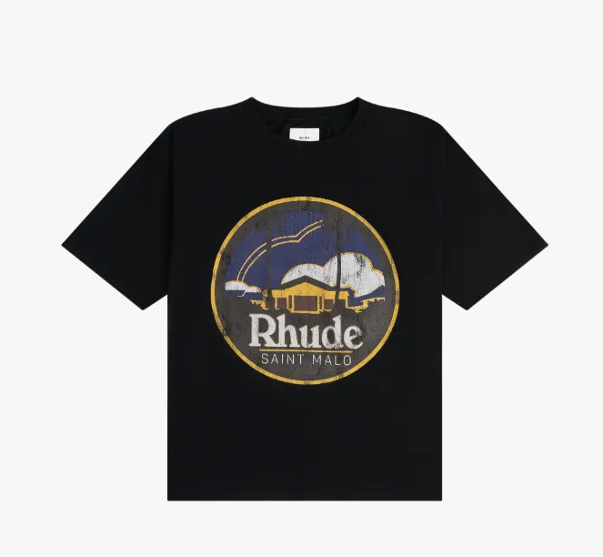 RHUDE SAINT MALO TEE San Malo Manor Field American Retro Printed Short sleeved T-shirt