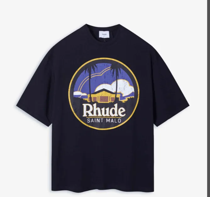 RHUDE SAINT MALO TEE San Malo Manor Field American Retro Printed Short sleeved T-shirt