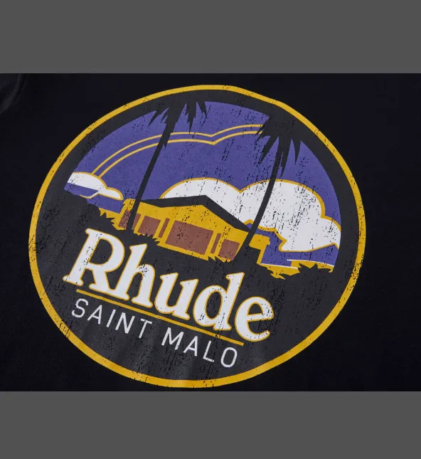 RHUDE SAINT MALO TEE San Malo Manor Field American Retro Printed Short sleeved T-shirt