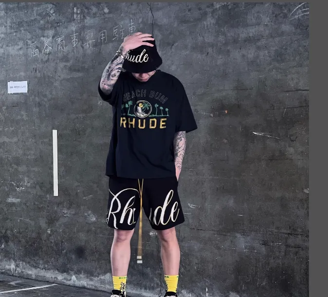 RHUDE large letter logo jacquard drawstring yarn shorts black S-XL size