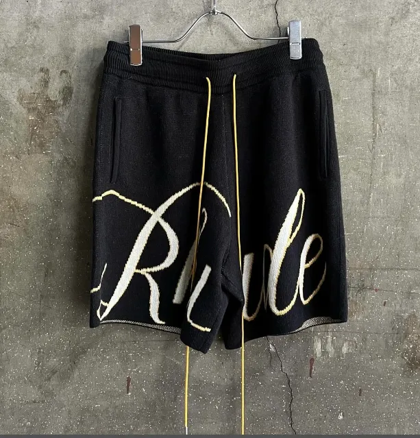 RHUDE large letter logo jacquard drawstring yarn shorts black S-XL size