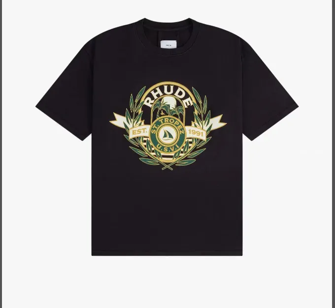 RHUDE ST. TROPEZ YACHT CREST TEE Yacht Palm Tree Beach Leaves English Printed Short sleeved T-shirt