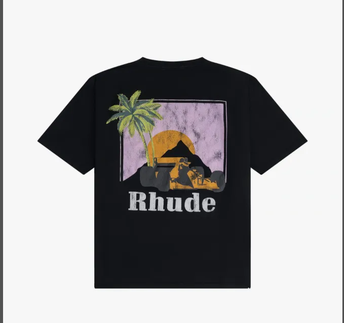 RHUDE MIAMI GP MOONLIGHT TEE Retro American Miami Racing Beach Theme Limited Short Sleeve T-shirt