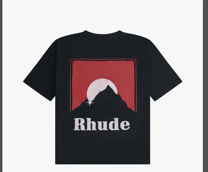 RHUDE MOONLIGHT TEE Retro American Moonlight Hill Printed Short sleeved T-shirt