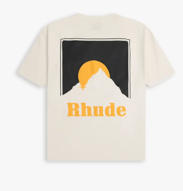 RHUDE MOONLIGHT TEE Retro American Moonlight Hill Printed Short sleeved T-shirt