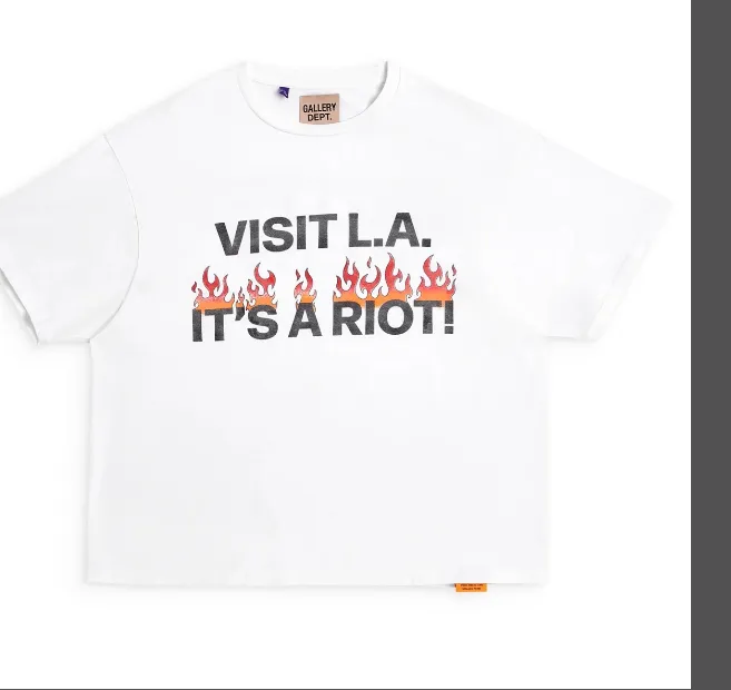 GALLERY DEPT LA RIOT TEE American retro flame letter printed short sleeved T-shirt