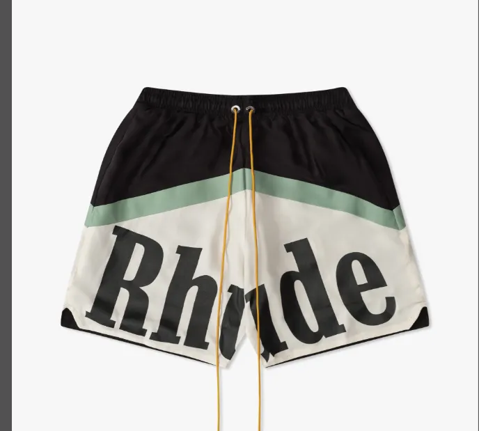 RHUDE Large Letter Logo Splicing Drawstring Shorts Black and White Color Splicing S-XL