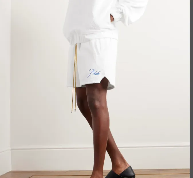 RHUD letter logo embroidered towel material white drawstring shorts white S-XL size