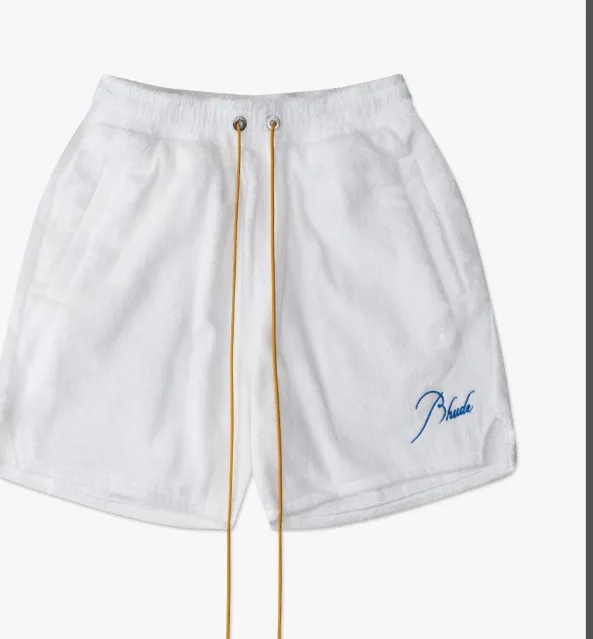 RHUD letter logo embroidered towel material white drawstring shorts white S-XL size