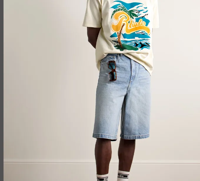 RHUDE REGATTA PALM TEE Retro American Pattern Rowing Competition Palm Tree Hill Printed Short Sleeve T-shirt