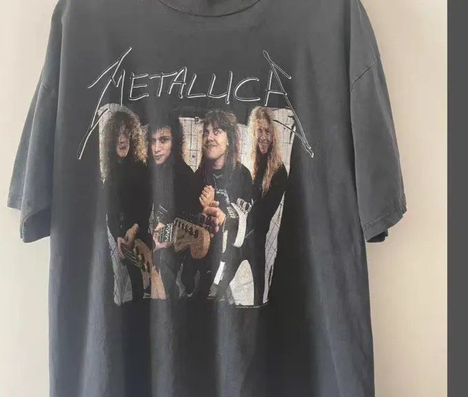 JUSTIN BIEBER Same Style VINTAGE METALLICA Vintage Washed Portrait Band Printed Short Sleeve T-shirt