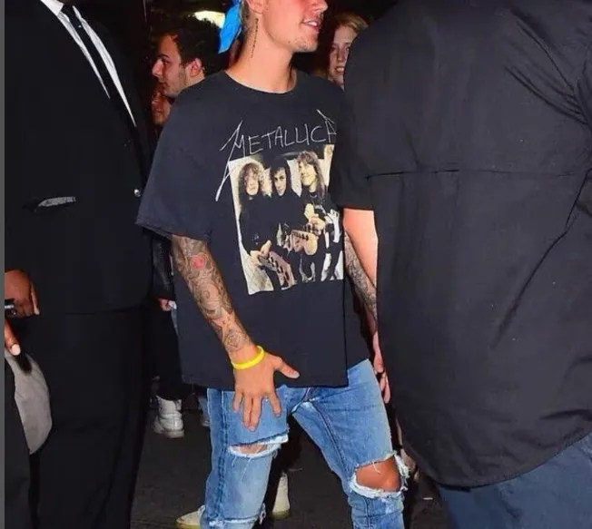 JUSTIN BIEBER Same Style VINTAGE METALLICA Vintage Washed Portrait Band Printed Short Sleeve T-shirt