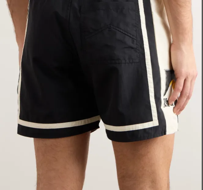 RHUDE Sunset Snow Mountain Logo Printed Drawstring Shorts Black Green S-XL Size