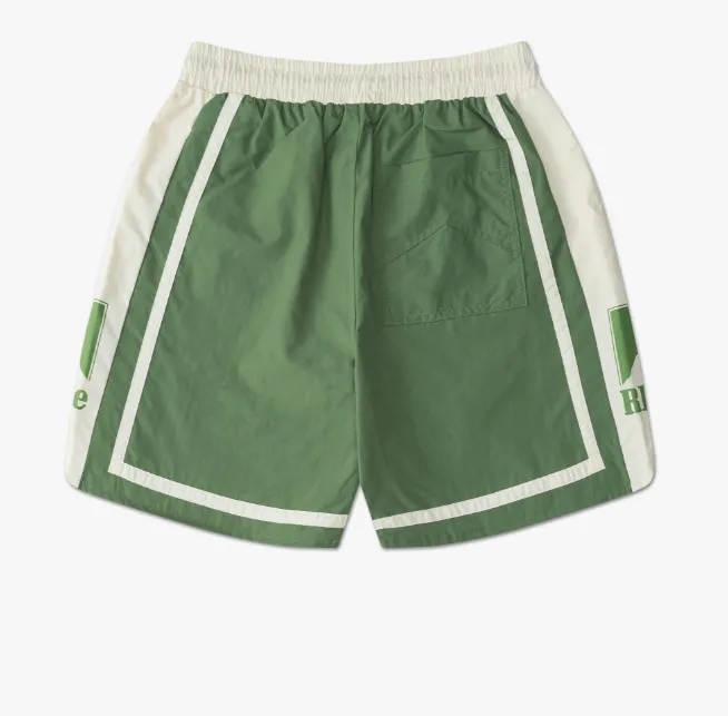 RHUDE Sunset Snow Mountain Logo Printed Drawstring Shorts Black Green S-XL Size