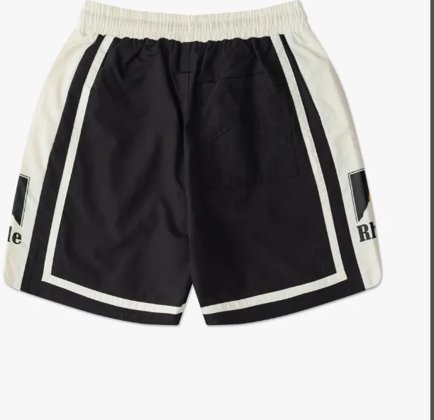 RHUDE Sunset Snow Mountain Logo Printed Drawstring Shorts Black Green S-XL Size