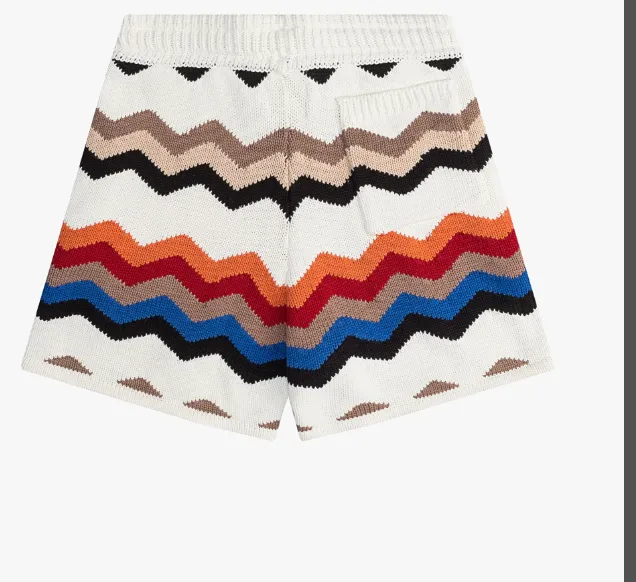 RHUDE Colorful Jacquard Yarn Drawstring Shorts White S-XL Size