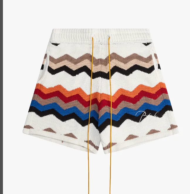 RHUDE Colorful Jacquard Yarn Drawstring Shorts White S-XL Size