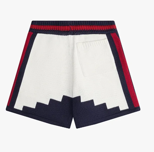 RHUDE color blocked yarn jacquard logo embroidery drawstring shorts white blue S-XL size