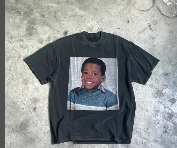 KANYE WEST YE CHILD VINTAGE PHOTO TEE American Retro Vintage Childhood Kanye Portrait English Printed Short sleeved T-shirt