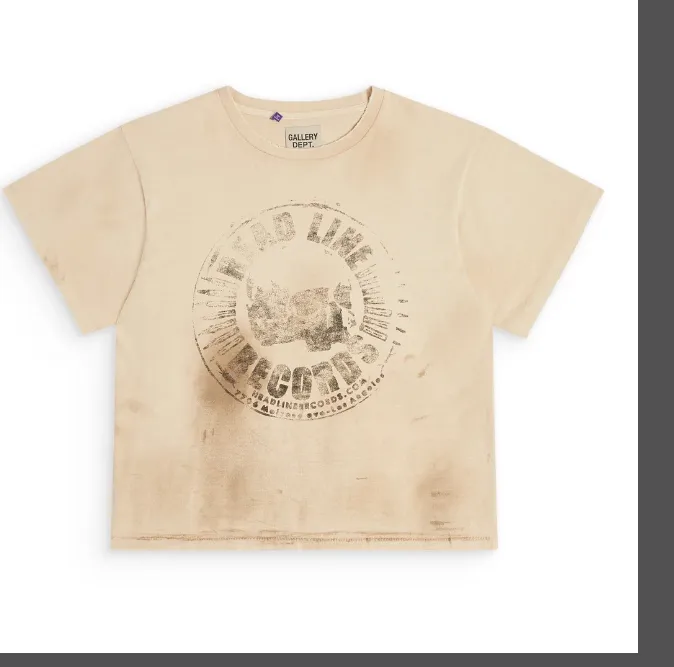 GALLERY DEPT. NEW VINTAGE RUSH TEE Skull English Retro Mud Stained Washed Vintage Rock Band Vintage Short sleeved T-shirt