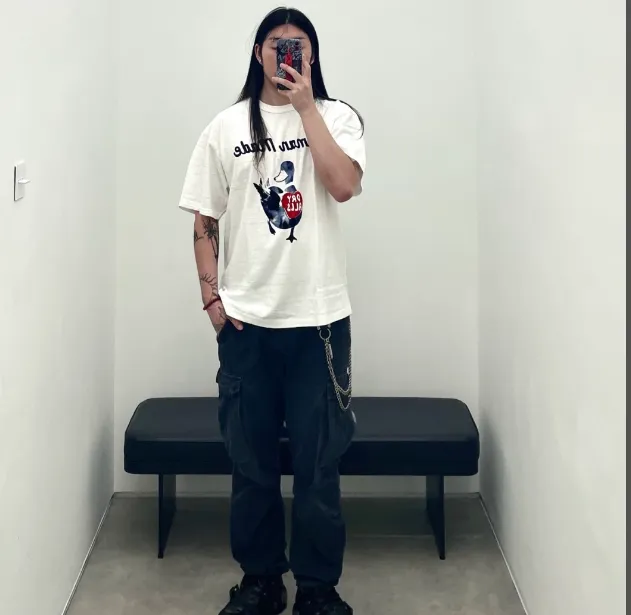 HUMAN MADE SS24 Human made Capsule Series Watercolor Duck Pattern American Retro Single Seam Bamboo Cotton Cylinder Short Sleeve T-shirt