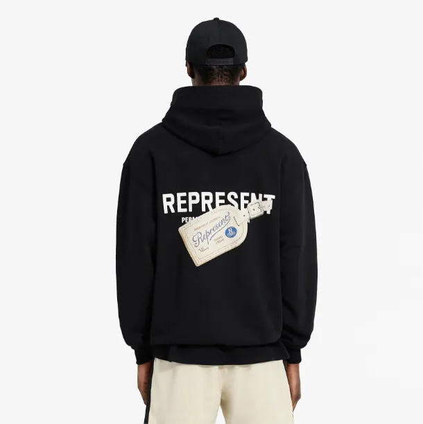 REPRESENT LUGGAGE TAG PRINTED HOODED COTTON SWEATSHIRT American Retro Luggage Tag English Letter Printed Woolen Hoop Hoodie Hoodie