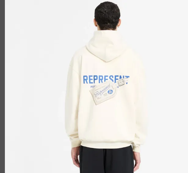 REPRESENT LUGGAGE TAG PRINTED HOODED COTTON SWEATSHIRT American Retro Luggage Tag English Letter Printed Woolen Hoop Hoodie Hoodie