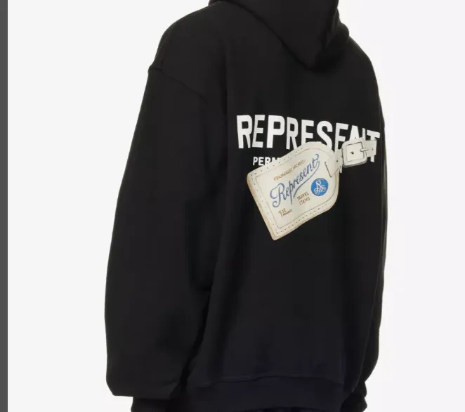 REPRESENT LUGGAGE TAG PRINTED HOODED COTTON SWEATSHIRT American Retro Luggage Tag English Letter Printed Woolen Hoop Hoodie Hoodie