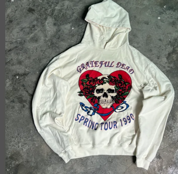 GRATEFUL DEAD 1990 SUMMER TOUR LOT HOODIE Retro American Band Concert Accessories 90s Printed Hoop Hoodie Hoodie