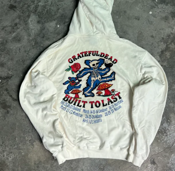 GRATEFUL DEAD 1990 SUMMER TOUR LOT HOODIE Retro American Band Concert Accessories 90s Printed Hoop Hoodie Hoodie