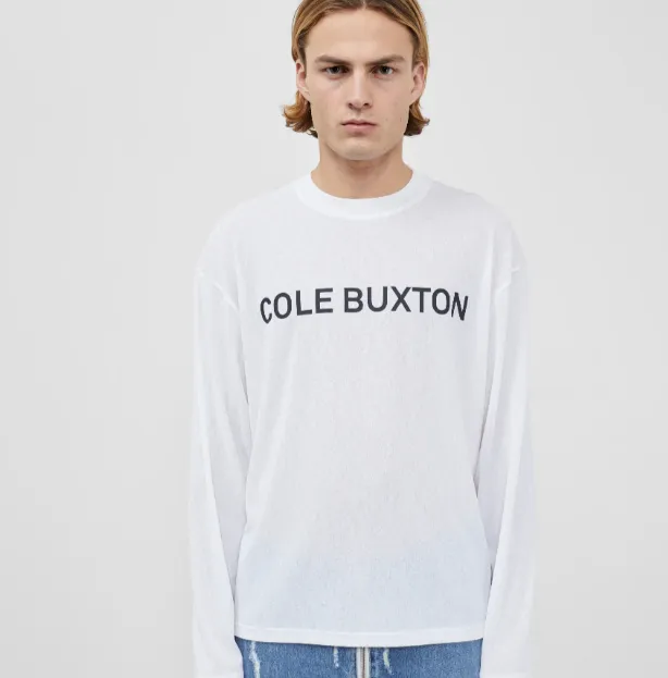 Cole Buxton Minimalist Slogan Letter Logo Printed Long Sleeve T-shirt Black White S-XL Size